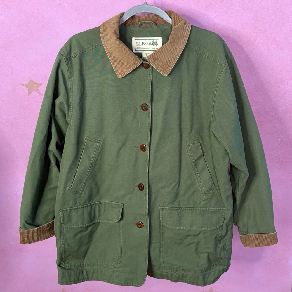 Vintage L. L. Bean Lightweight Olive Barn Jacket Womens XL Petite Utility Canvas